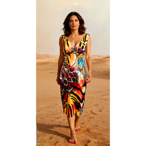 Frank Lyman Design Butterfly and Peacock Feather Print Summer Dress 4